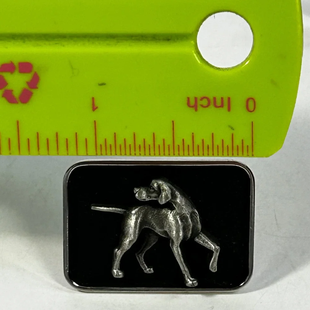 Silver Tone Hunting Dog Pointer Black Enamel Rectangular Cufflinks Mens Jewelry
